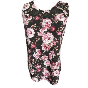 Adele & Grace Pink & Black Sleeveless Floral Print Top, Size Medium